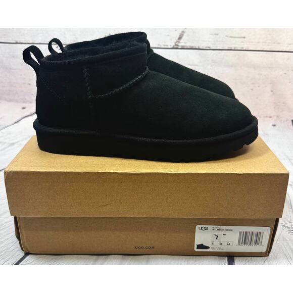 UGG Classic Ultra Mini Boots Black Suede Women’s Size 7 – New With Box - Picture 5 of 13